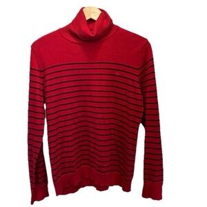 Lauren Ralph Lauren Womens Turtleneck Sweater  Red Striped Size XL Cotton preppy
